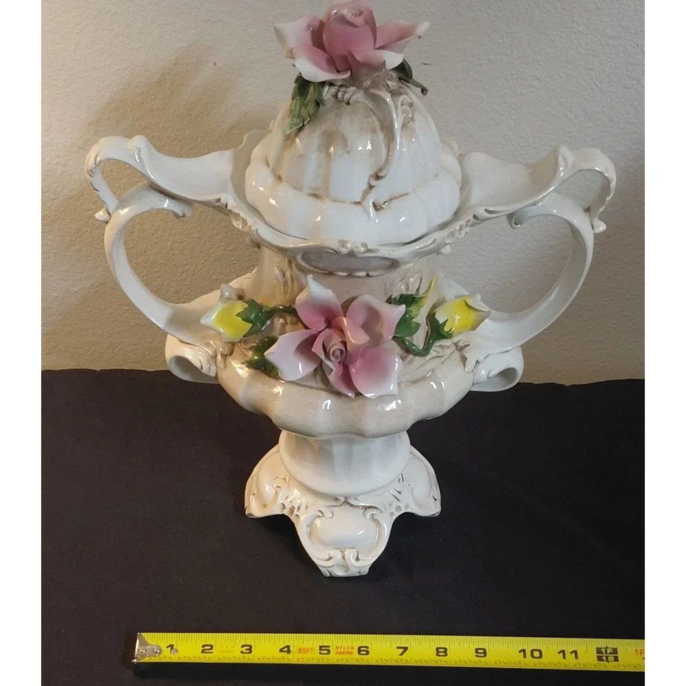 Vintage Capodimonte Italy Porcelain Lidded Urn Vase 15